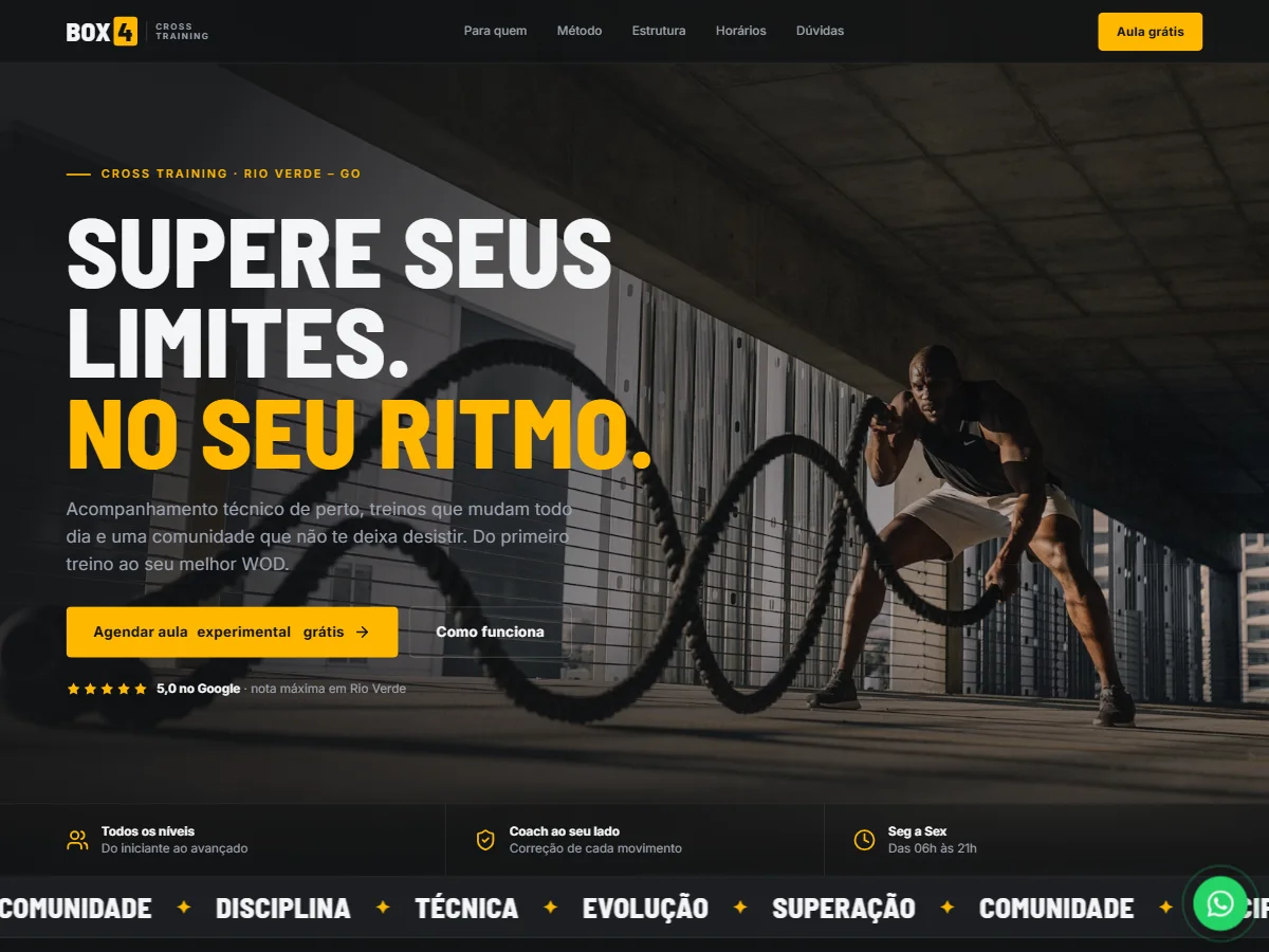 Tela inicial do site da BOX4 Cross Training