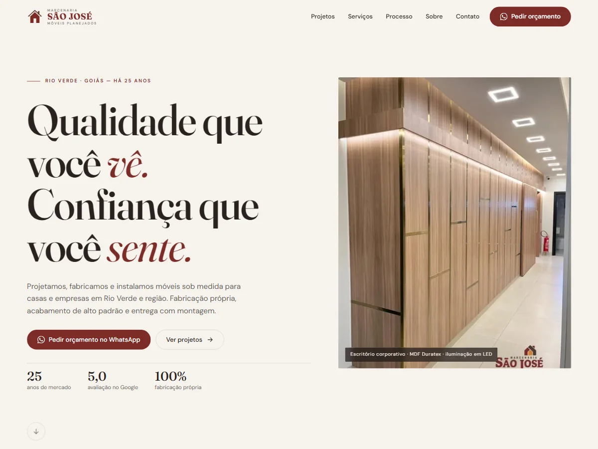 Tela inicial do site da Marcenaria São José