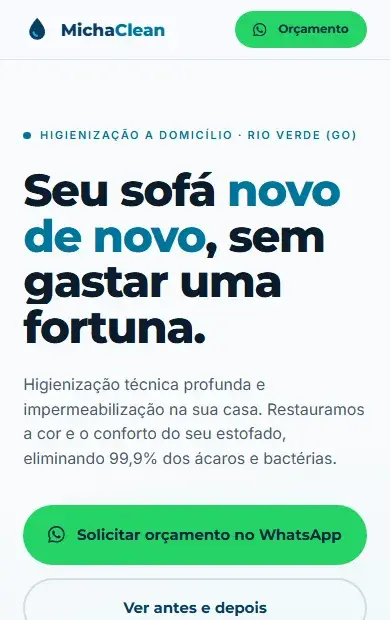 Versão de celular da landing page da Micha Clean
