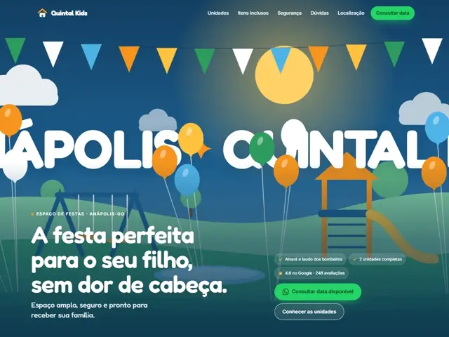 Abertura da landing page da Quintal Kids